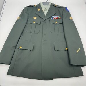 Vintage US‎ Army Green Dress Uniform Coat Jacket Military Patches Medals WWII